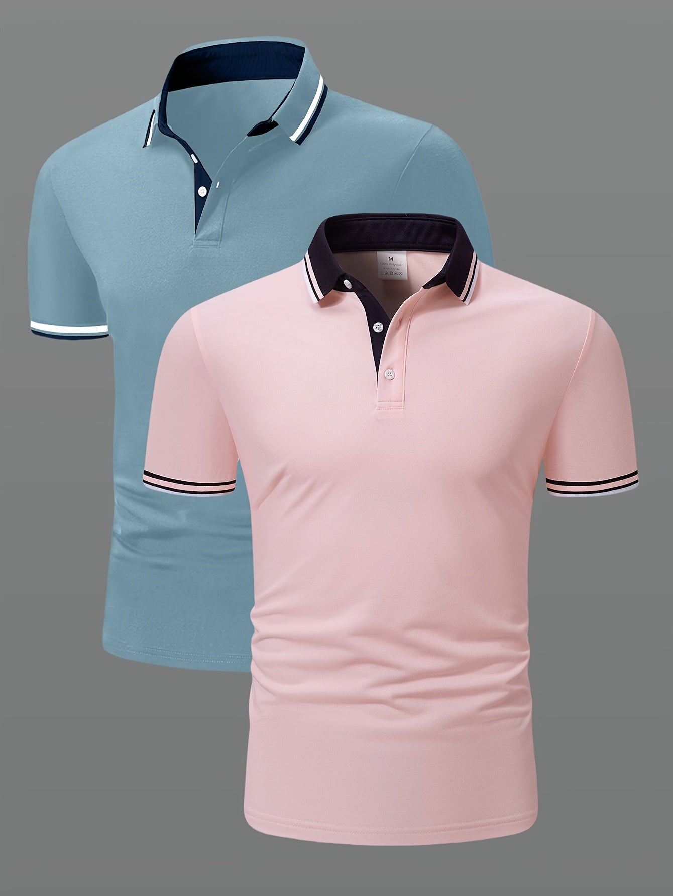 2 ta erkaklar uchun qisqa yengli ko'ylaklar, qarama-qarshi yenglar bilan - yengil polyester, pastel ko'k va pushti, oddiy moslama, yozda yoki sovg'a sifatida berish uchun ideal