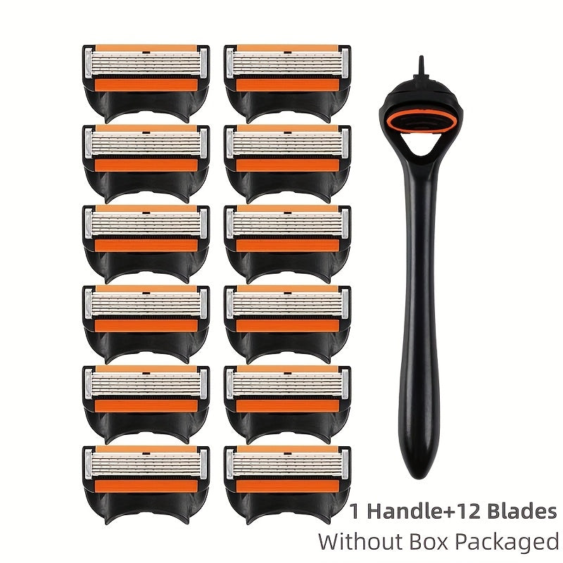 Men's Disposable Razor Set with Metal Blades, 1 Handle and 4, 8, or 12 Blades