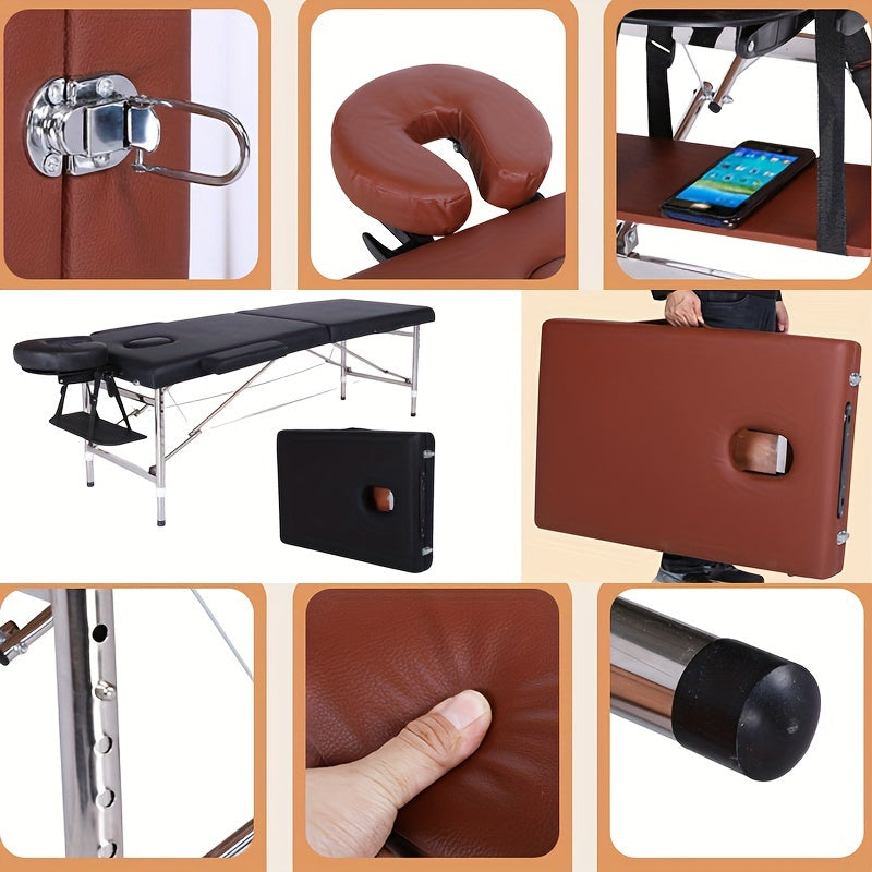 Foldable Adjustable Height Massage Table with Face Pillow for Spa Home Tattoo