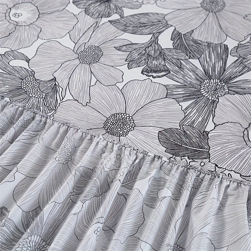 3-Piece Polyester Fitted Sheet Set with Flower Pattern for Home and Hotel Use