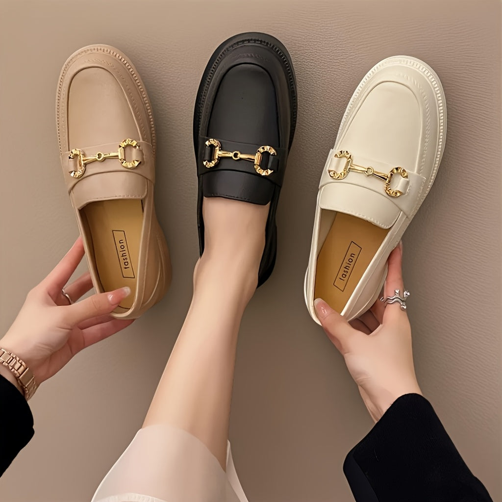 Women's Retro French-Inspired Slip-On Loafers Beige EVA Rubber Sole