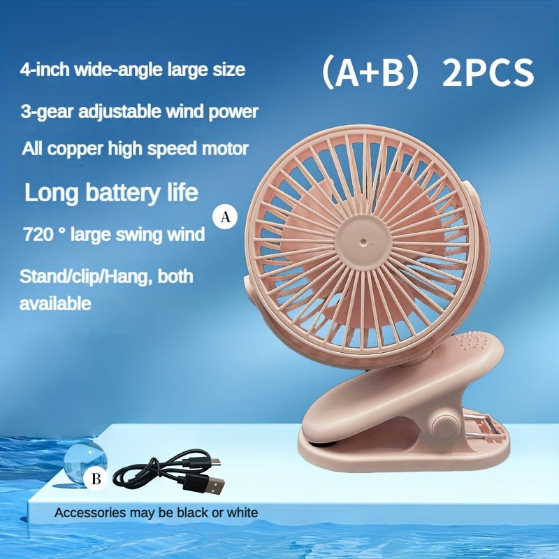 Mini Portable Clip-On USB Rechargeable Fan for Students Dorms Classroom