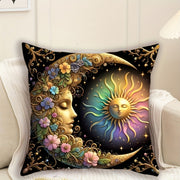 Celestial Sun and Moon Decorative Pillow Cover 44.96x44.96 cm Polyester Knit Washable