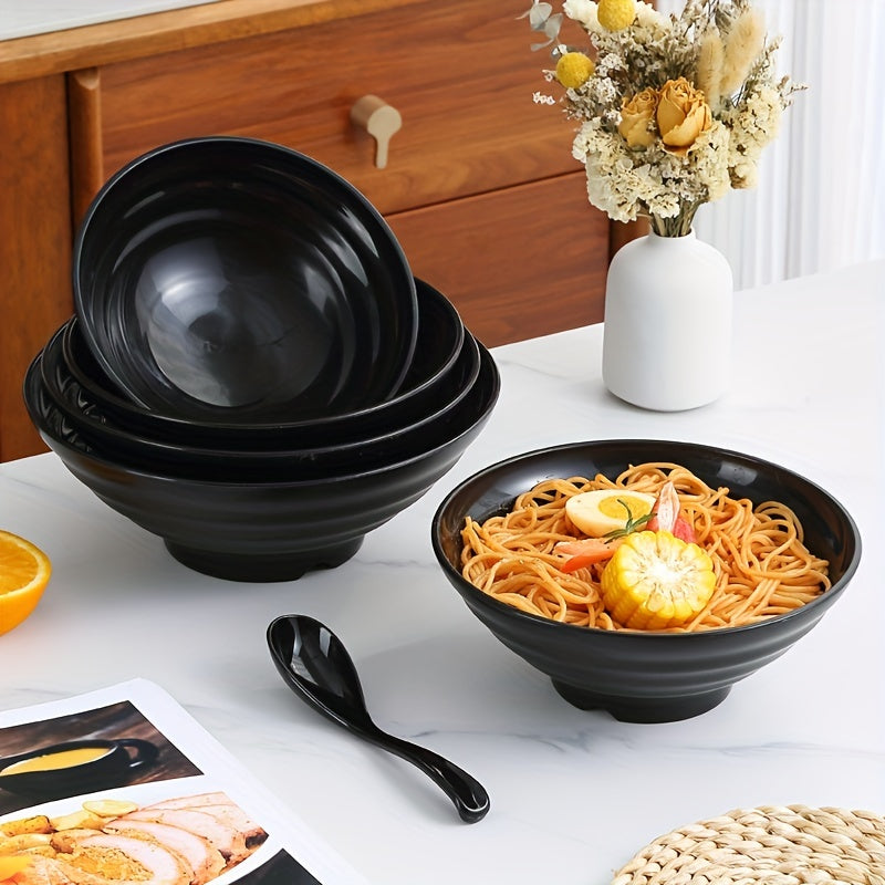 Unbreakable Black Ramen Bowl Set with Spoon Large Dishwasher Safe Microwave Safe
