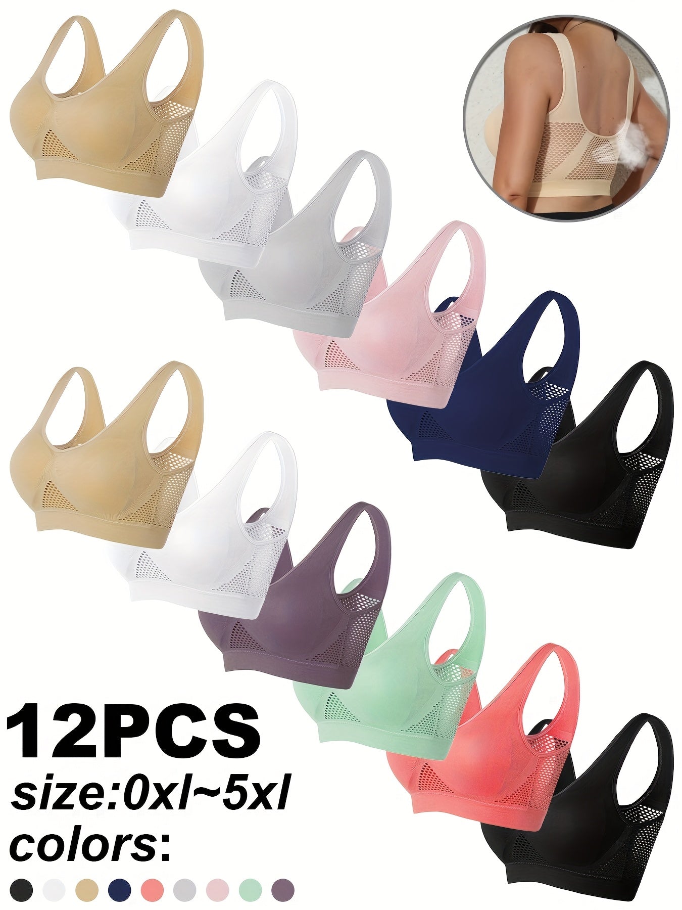 Plus o'lcham yuqori qo'llab-quvvatlash simsiz sport bralar yostiqlangan tarmoq nafas oladigan