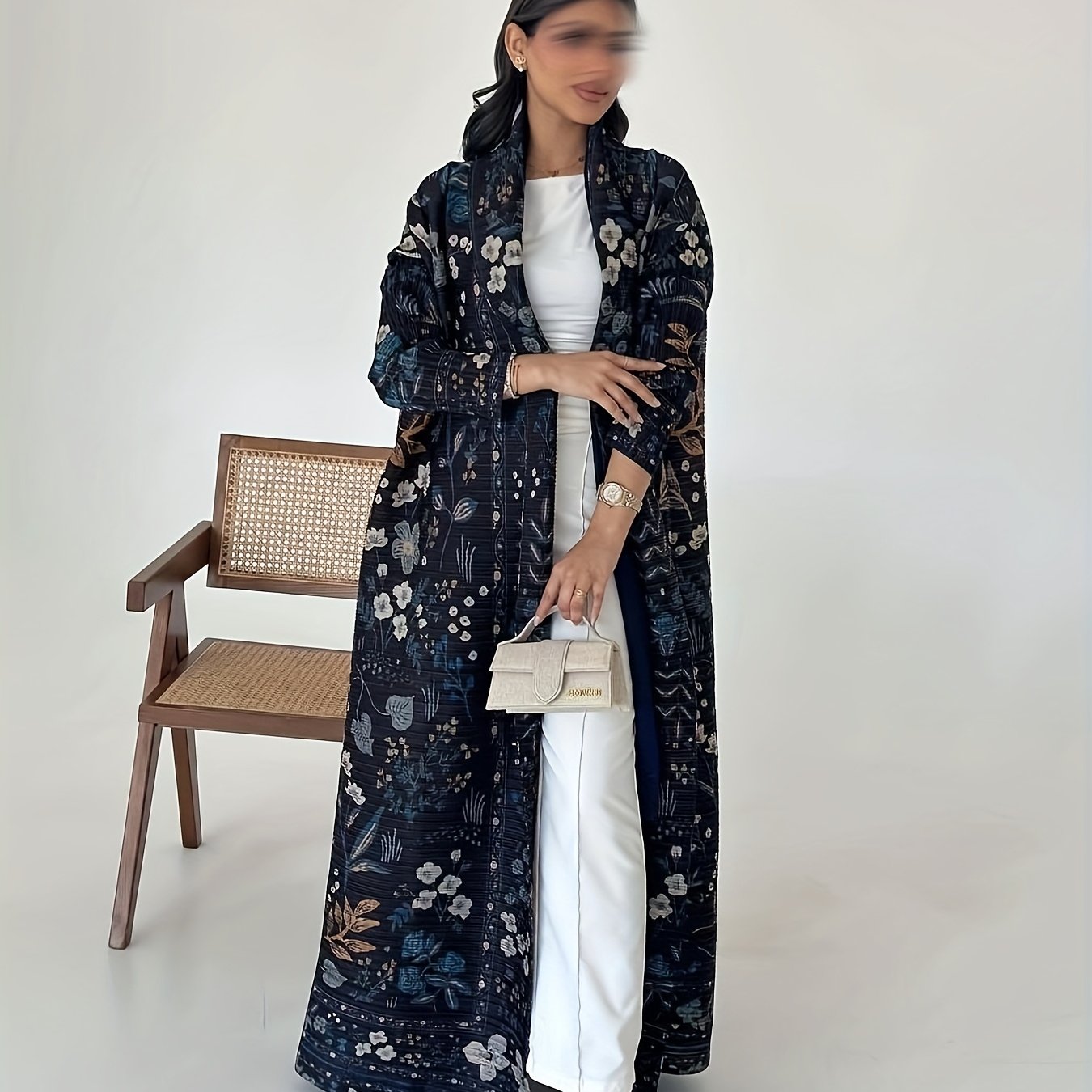 Women's Pleated Long Robe Eid Ramadan Elegant Cape Windbreaker Top for Formal and Daily Wear