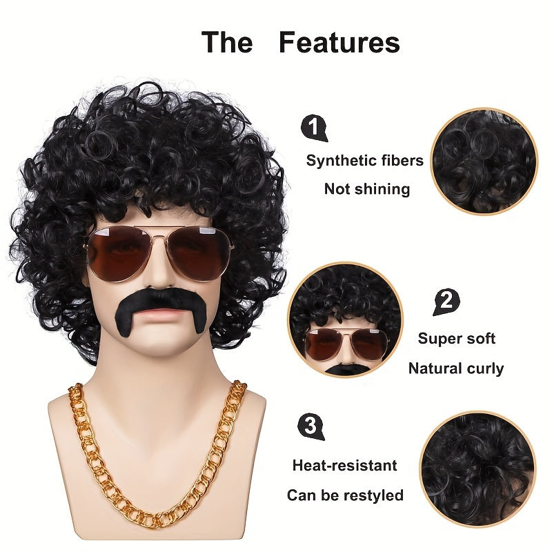 Short Black Fluffy Disco Afro Wig for Cosplay, Costume Parties, Men Women