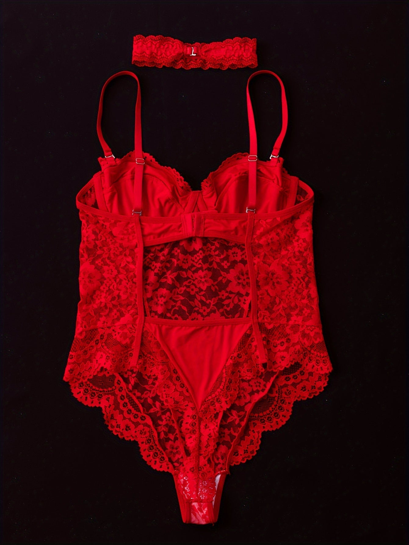 Women's Lace Teddy with Cut-Out Back and Thong Bodysuit Lingerie