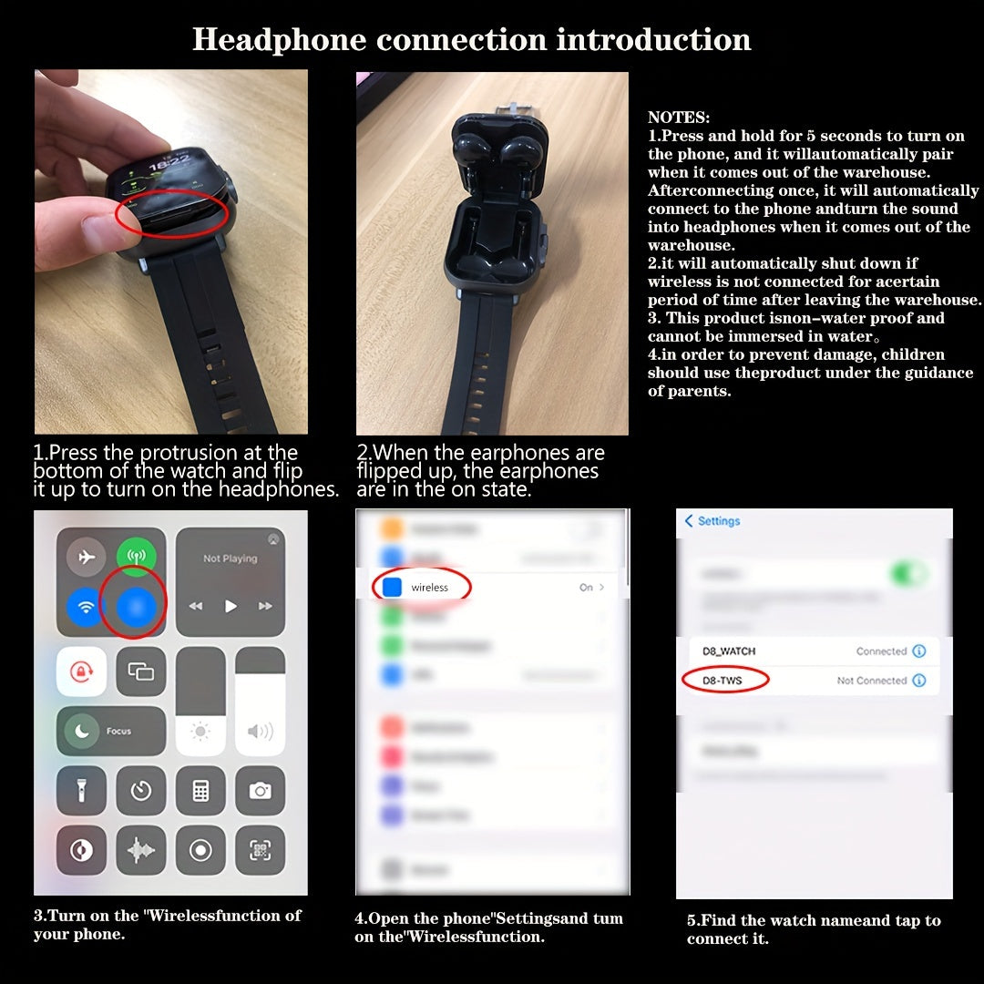 Wireless Smartwatch and Earphones with Silicone Strap 2-in-1 Fitness Tracker