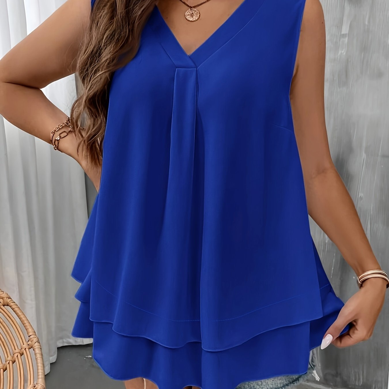Plus Size Women's V-Neck Tank Top Sleeveless Blouse Summer Comfortable Linen
