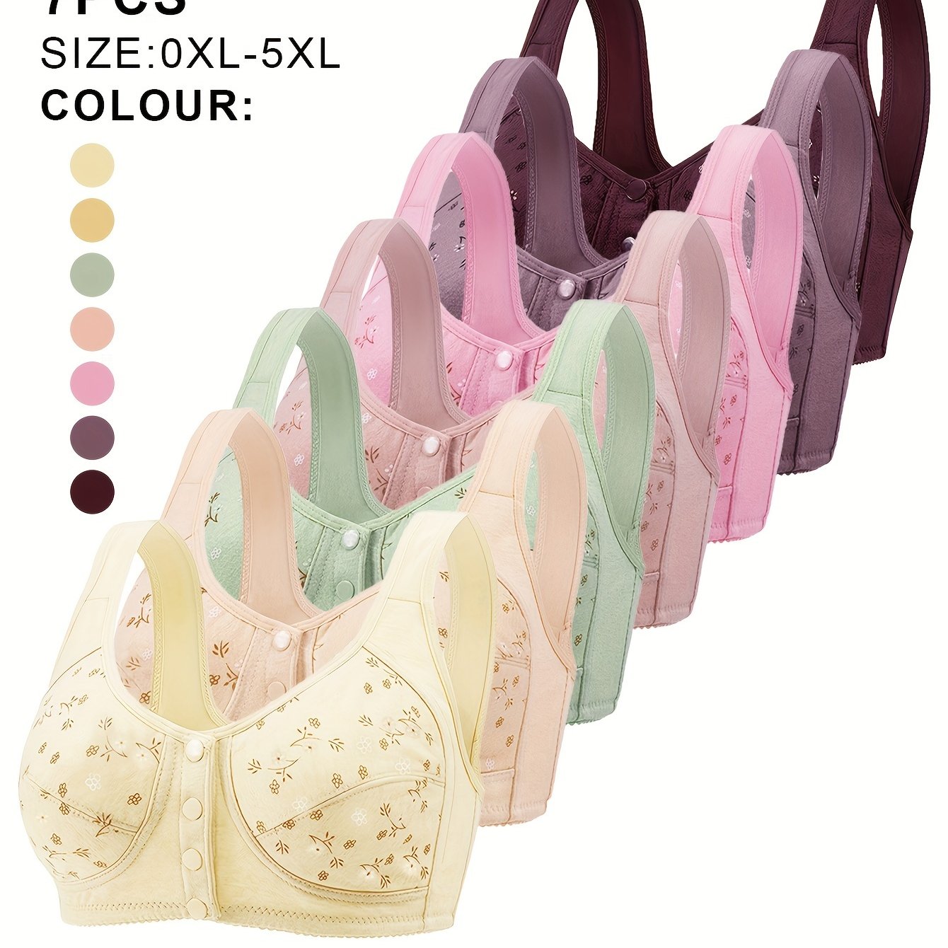 7-комплект женских бескаркасных бюстгальтеров с цветочным принтом, размер 5XL, вязаная ткань, без косточек