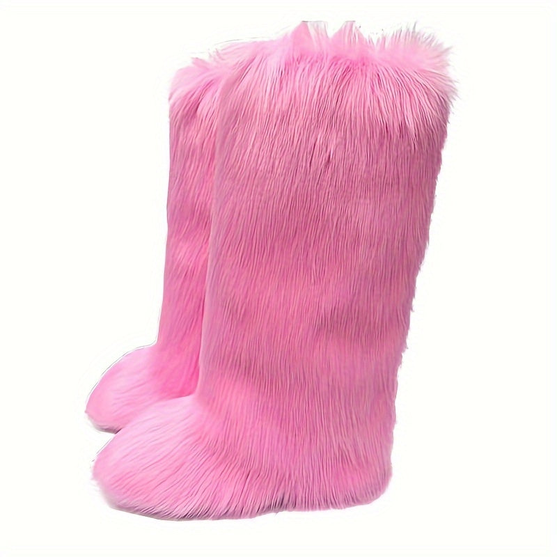 Women's Faux Fur Over-the-Knee Boots Winter Warm Fleece-Lined Black