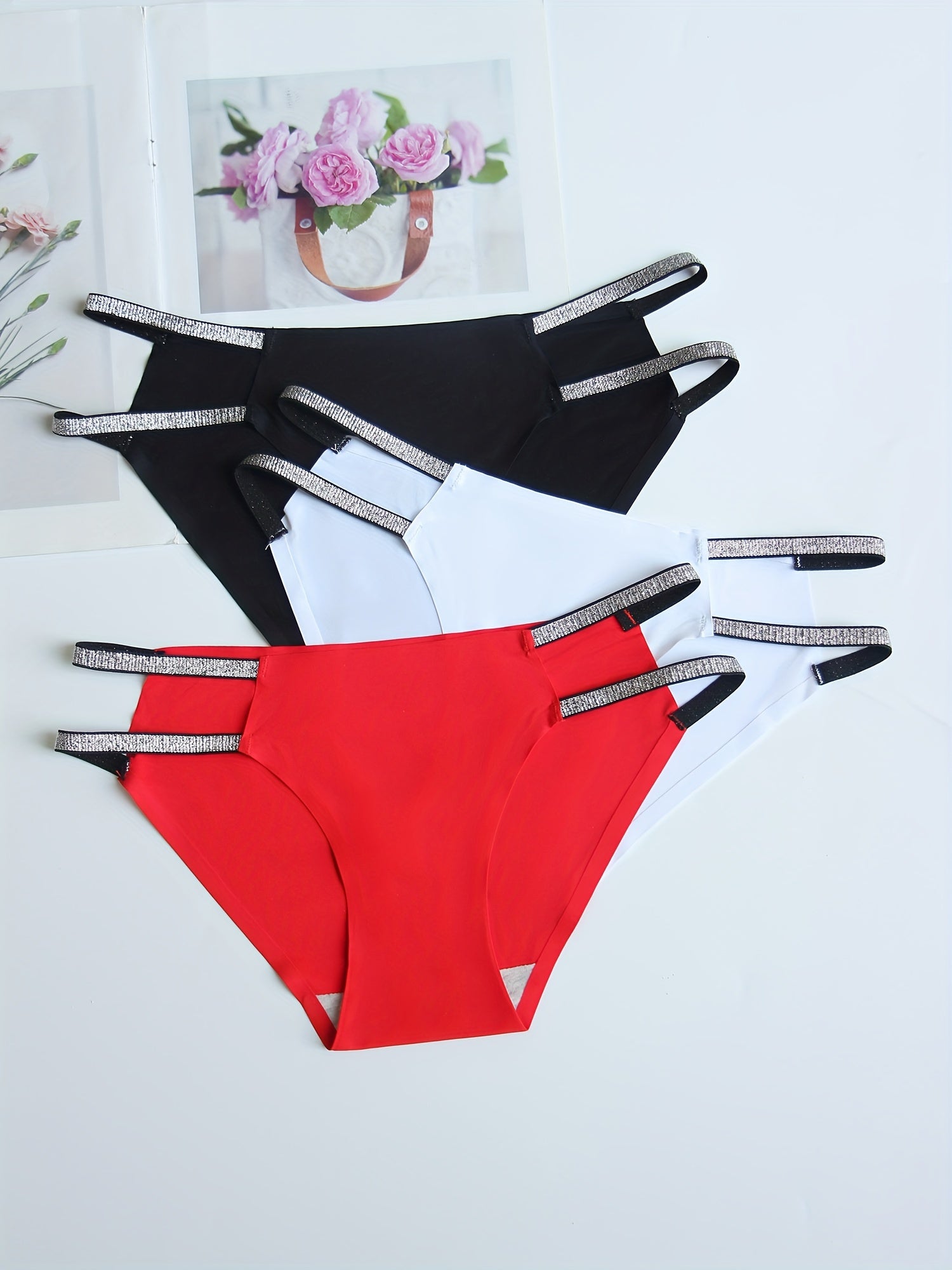 Set of 3 Women’s Seamless Breathable Nylon Panties with Cross Strape Design
