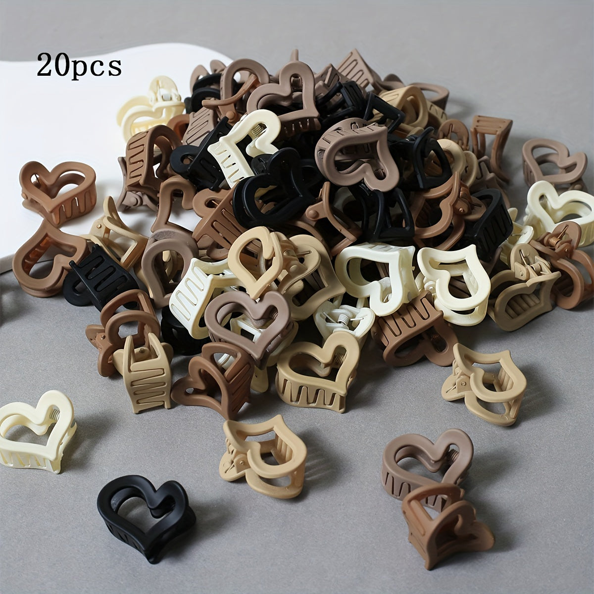 20pcs Coffee Color Heart Shaped Hair Clips for Women Small Plastic Hair Accessories