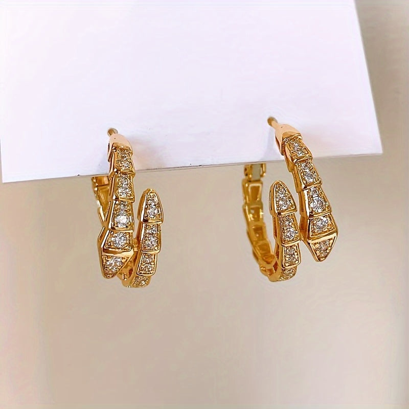 Gold-Plated Hoop Earrings with Synthetic Zirconia Snake Design for Women