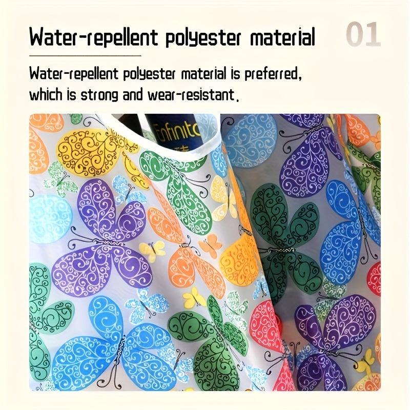 Large Foldable Tote Bag with Floral Pattern, Durable Polyester, Reusable Shopping