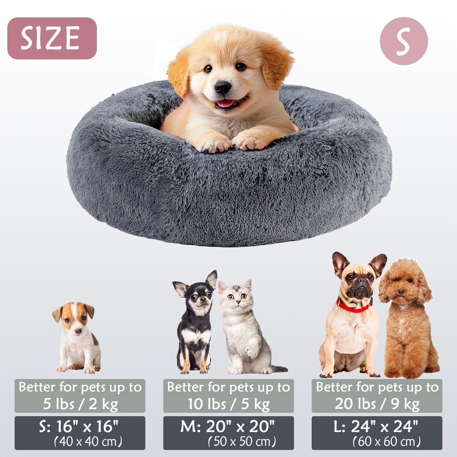 Round Dog Bed for Winter Indoor Use Polyester Non-Skid Bottom Small to Large Dogs