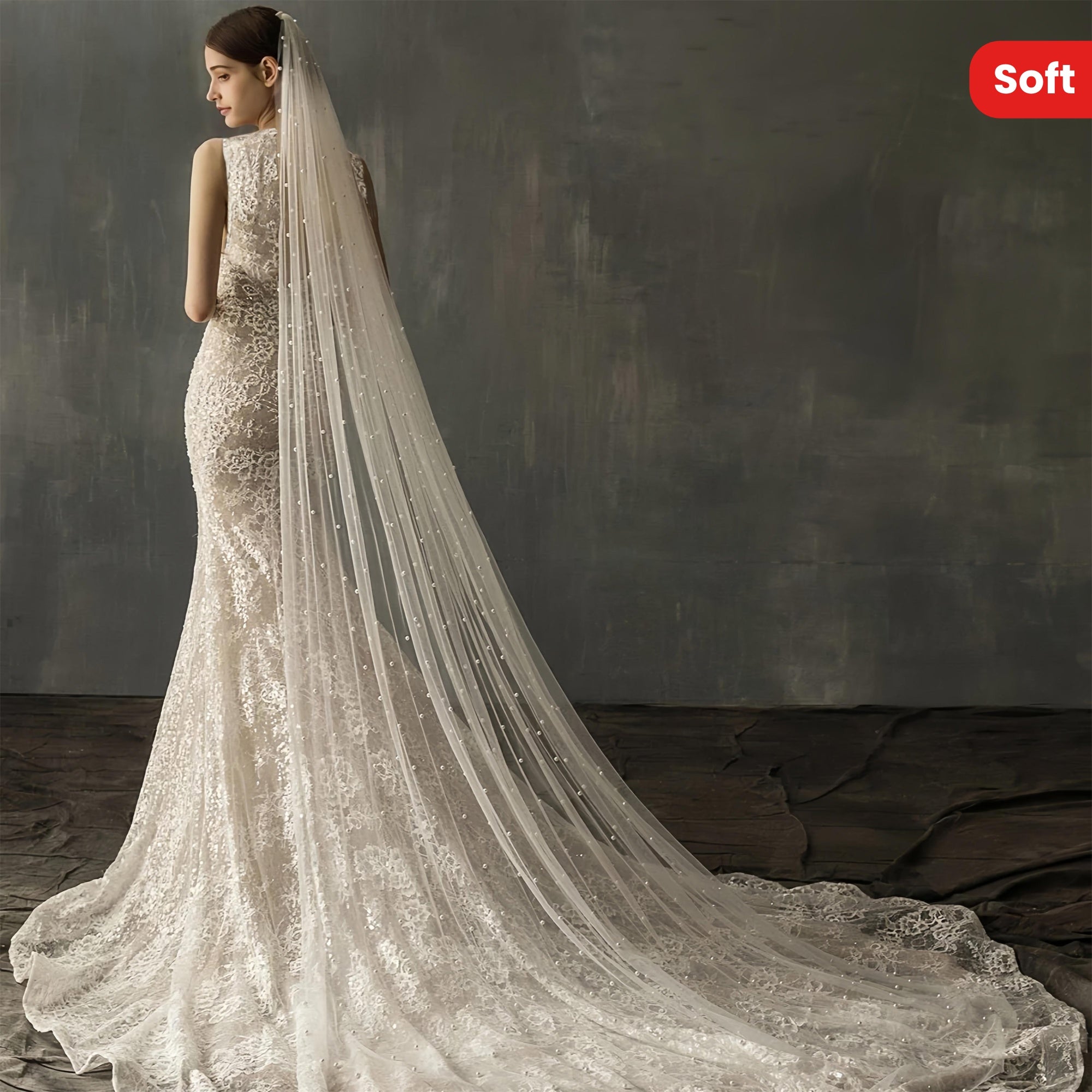 Long Soft Tulle Wedding Bridal Veil with Faux Pearl Comb