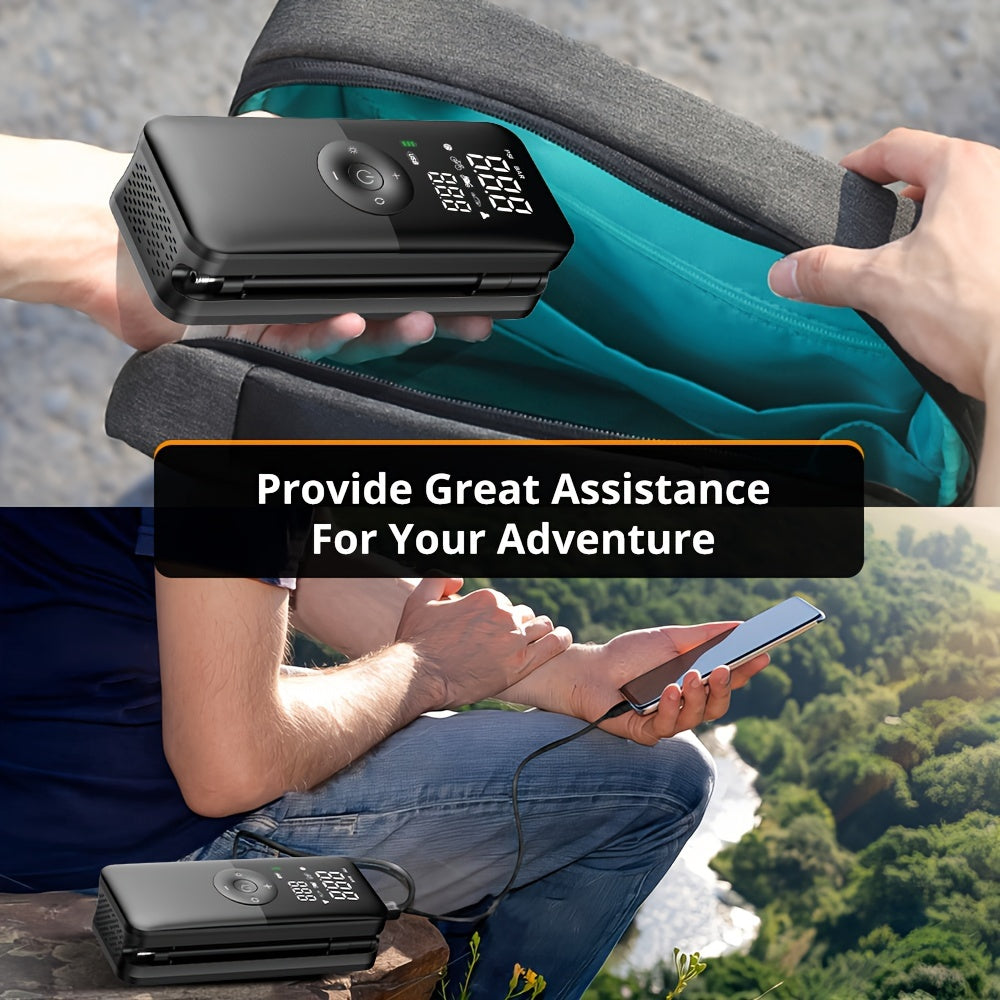 Портативный электрический воздушный компрессор для автомобилей, мотоциклов, велосипедов, с перезаряжаемой литиевой батареей и цифровым дисплеем