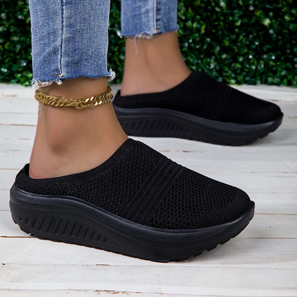 Ayollar uchun nafas oluvchi mato slip-on shlyapki, kundalik va barcha mavsum uchun poyabzal