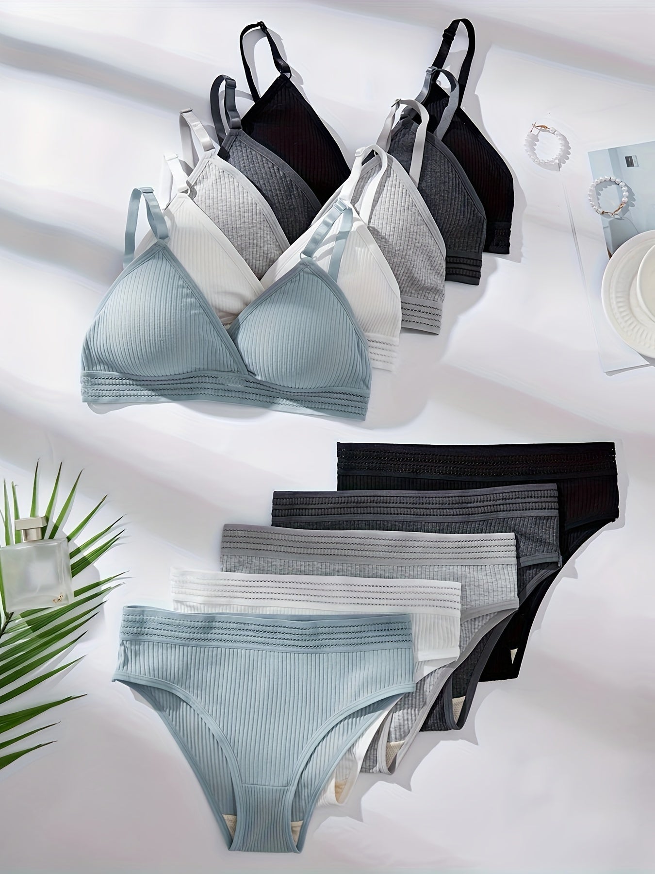 5-qismli ichki kiyim to'plami, simsiz kamzuli brassiyer va ayollar uchun ichki kiyim.