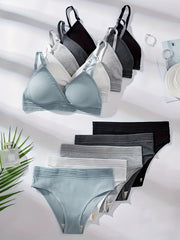 Women's 5-Piece Lingerie Set with Wireless Camisole Bra and Underwear