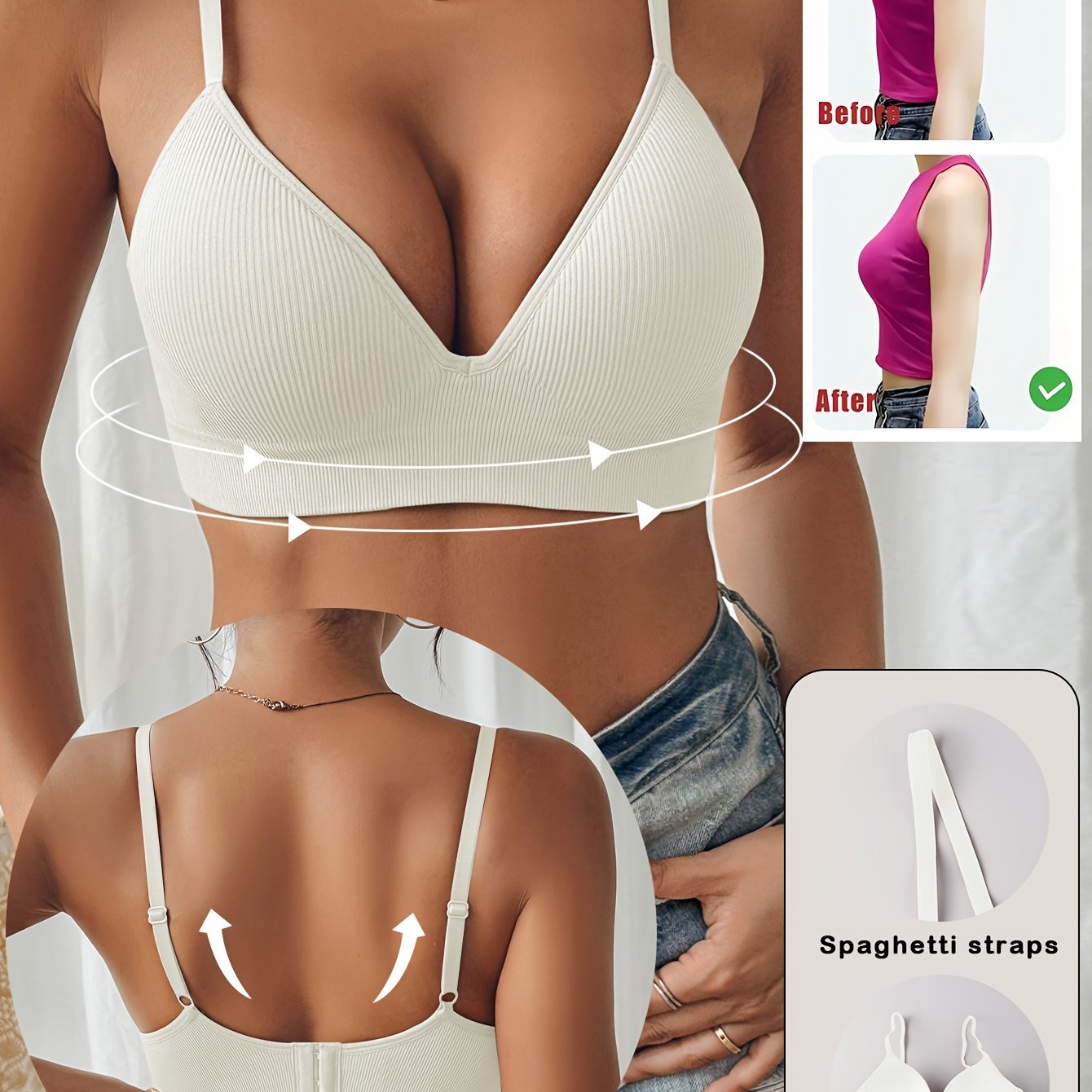 Pink Push-Up Bra with Ribbed Texture Adjustable Straps Fixed Pad No Underwire Vintage Style Nylon Elastane