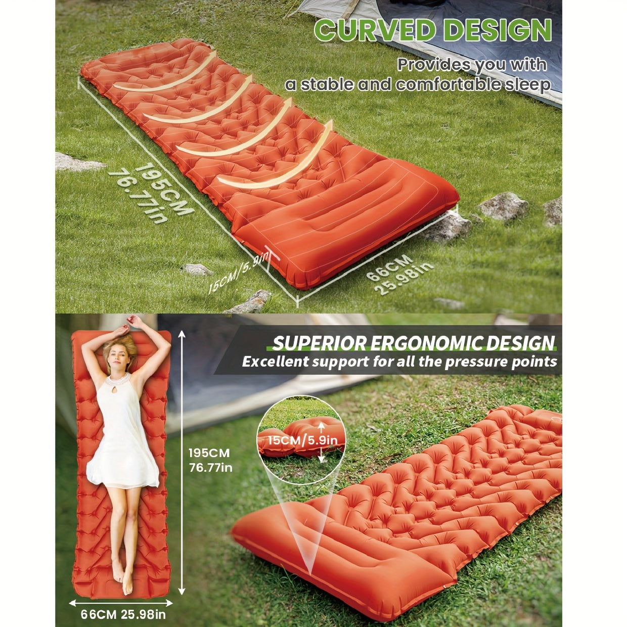 Inflatable Sleeping Pad with Pillow Pump and Repair Kit for Camping Travel Hiking