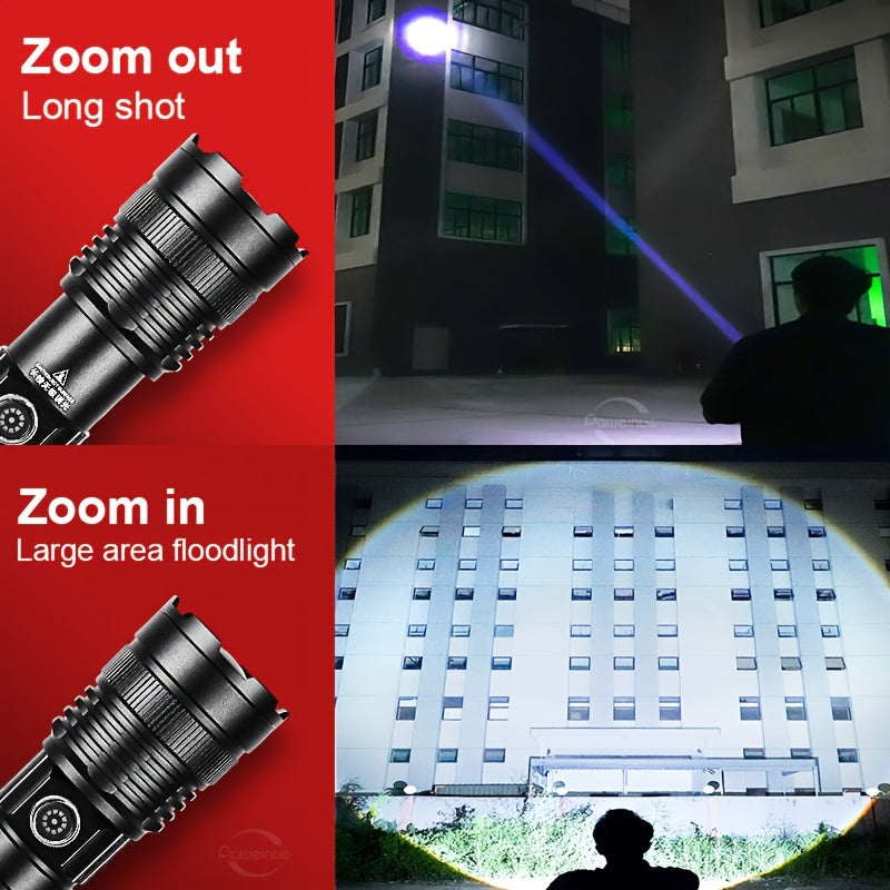 30W LED Tactical Flashlight USB Rechargeable Waterproof Aluminum Alloy Long-Range Zoom