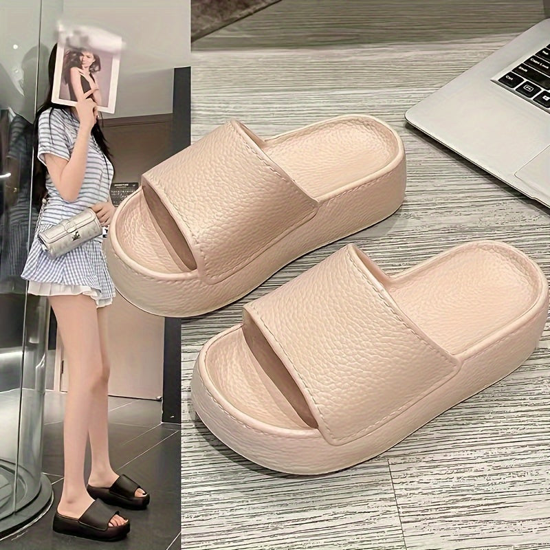 Women's Black EVA Slide Sandals with Thick Sole, Casual Summer Beach Wear