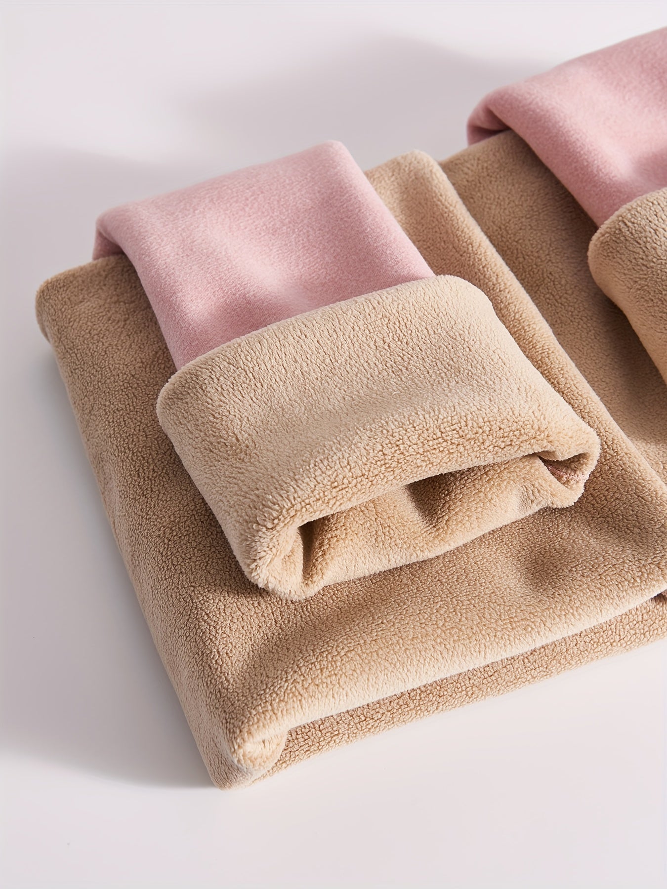 Women's Fleece-Lined High Waist Leggings in Pink and Beige for Autumn Winter Tummy Control Butt Lift Workout