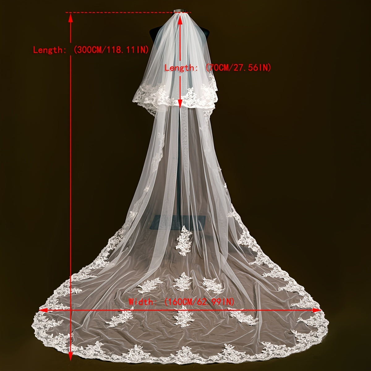 Velo de encaje para novia con diseño de doble capa y cola extendida, velo de boda para mujeres