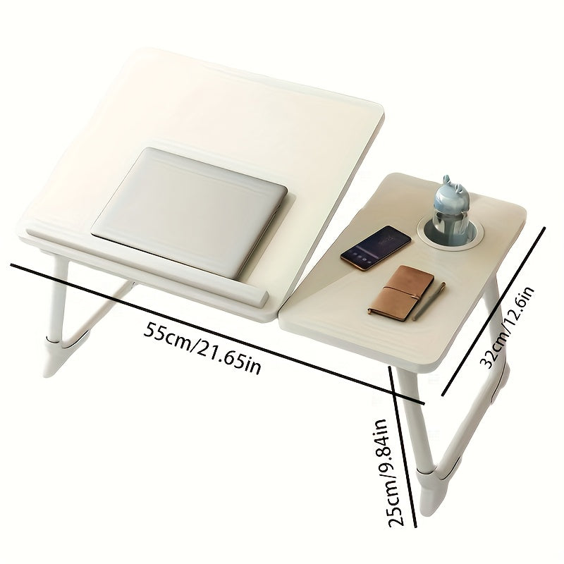 Adjustable Laptop Table with Cup Holder, Anti-Slip Strip, Foldable, White or Black