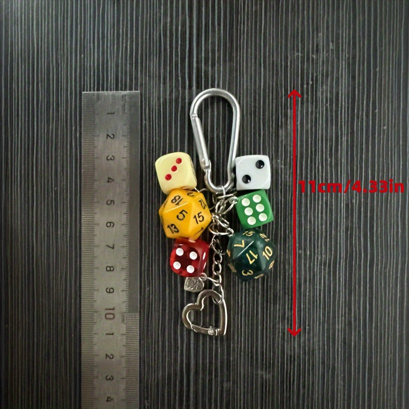 Set of 6 Polyhedral Resin Dice Keychains for Bags and Keys Role-Playing Gift