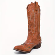 Women's Studded Western Cowboy Boots Pull-On Chunky Heel Mid Calf
