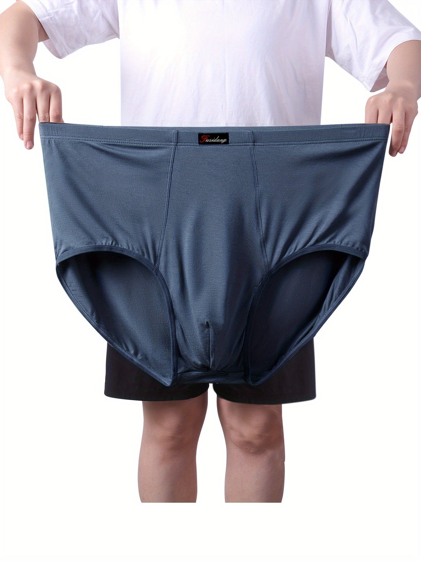 Men's High-Waist Modal Underwear Plus Size Stretchy Briefs for Big and Tall Navy Black Light Blue Dark Gray