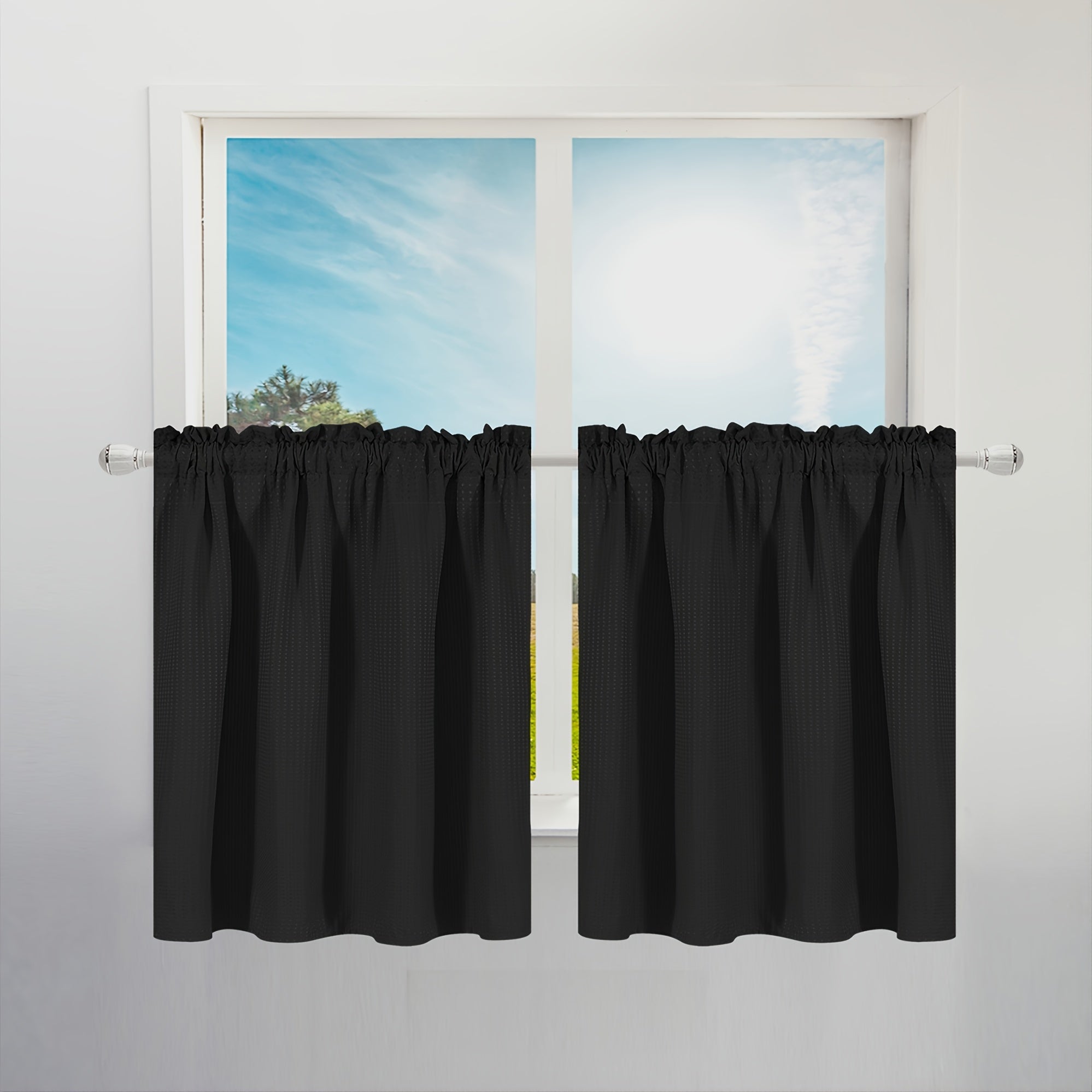 Set of 2 Waterproof Waffle Weave Half Window Curtains for Bathroom Kitchen Coffee Shop