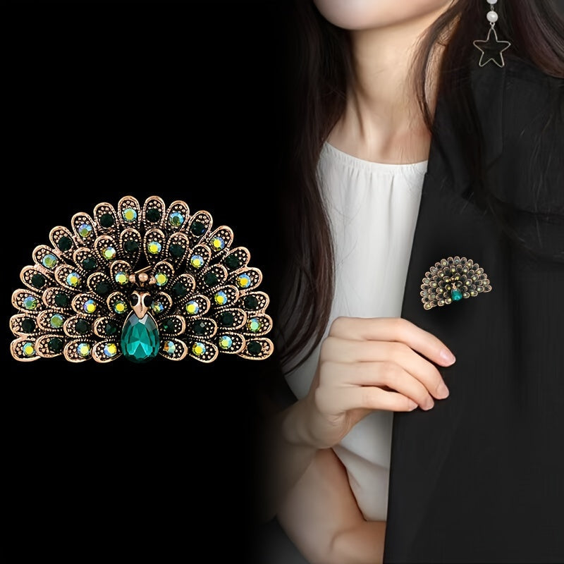 Antique Peacock Feather Brooch with Diamonds for Women Stylish Jewelry