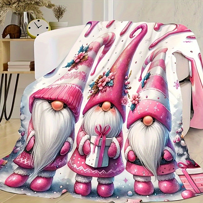 Flannel Throw Blanket with Geometric Patterns Gnome Christmas Gift All-Season Polyester