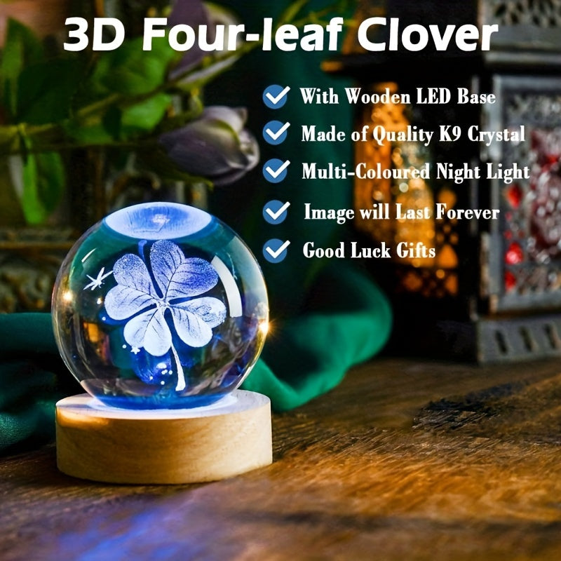 Lámpara de noche de bola de cristal 3D con base LED, decoración de escritorio de madera USB para dormitorio, regalo
