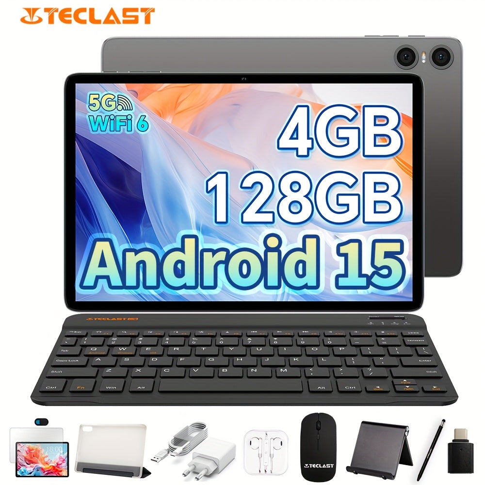 Android 15 Tablet 10.1-Inch IPS Display 4GB RAM 128GB ROM Expandable 1TB WiFi6 Keyboard Case Charging Kit