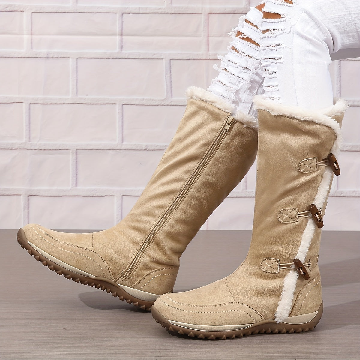 Women's Plush Lined Mid Calf Boots Thermal Snow Boots with Side Zipper