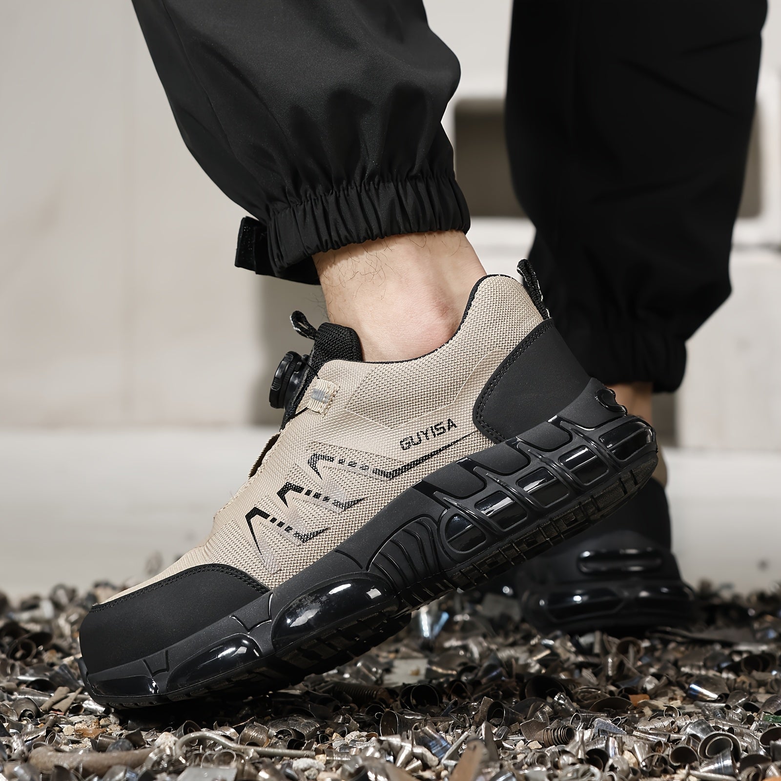 Women Steel Toe Safety Work Shoes Breathable Mesh Anti-Smash Puncture Black Beige