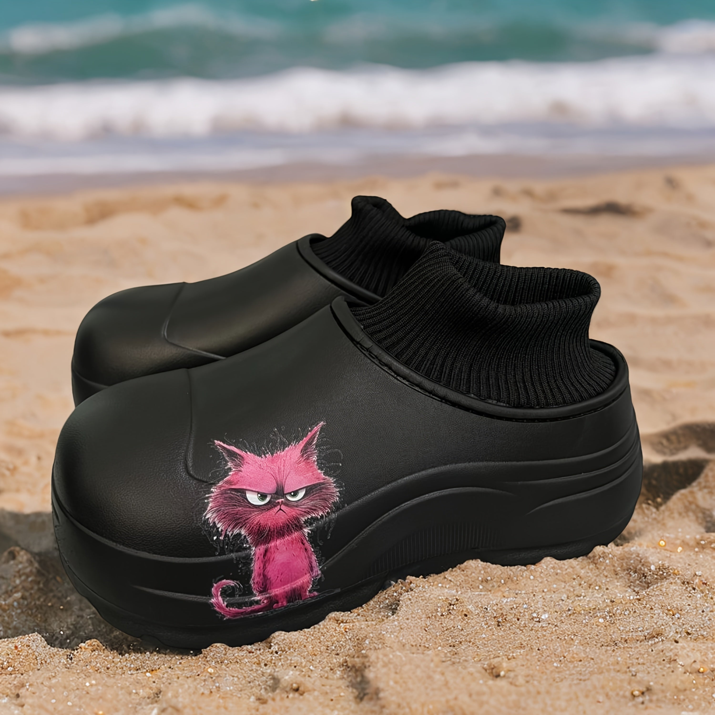 Women's Fleece Indoor House Shoes with Non-Slip Thick Sole Black White