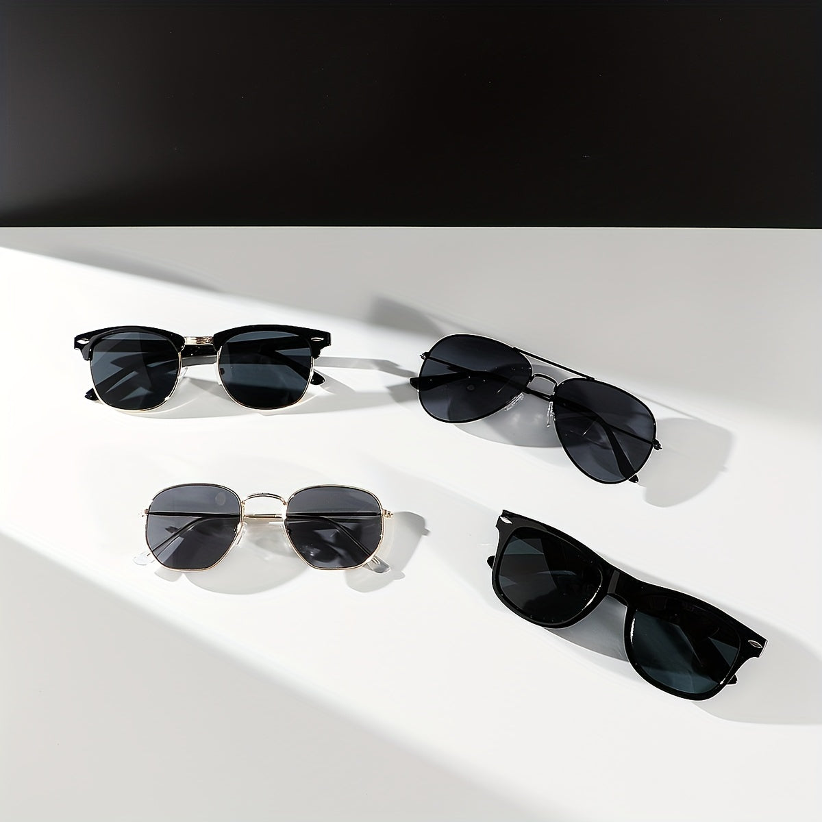 Мужские черные рисовые ногти геометрические овальные уличные повседневные очки 4 пары