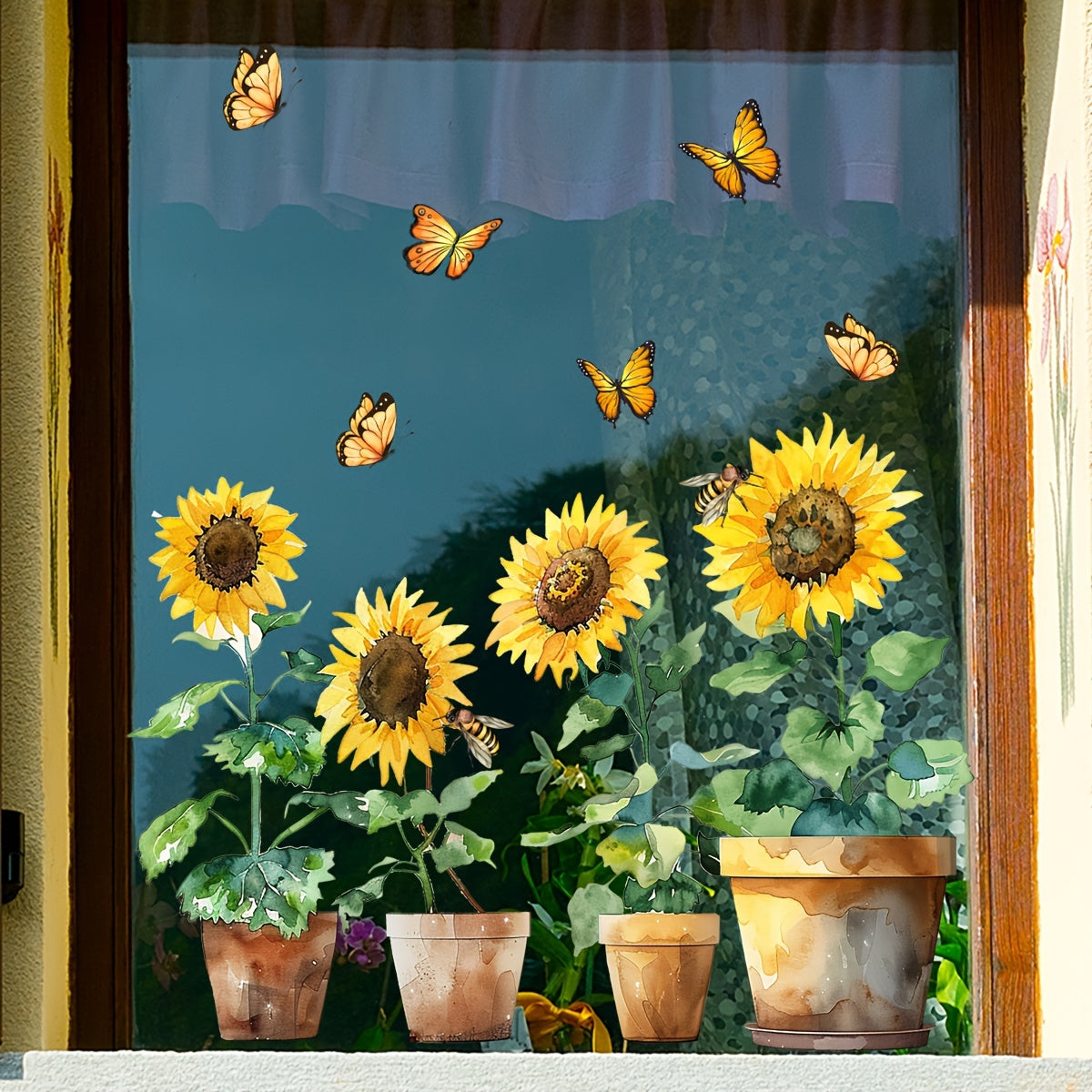 Reusable PVC Sunflower Butterfly Decal for Bedroom or Living Room Decor