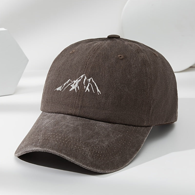 Unisex Polyester Baseball Cap with Embroidered Mountain Peak Adjustable Breathable Outdoor Hat