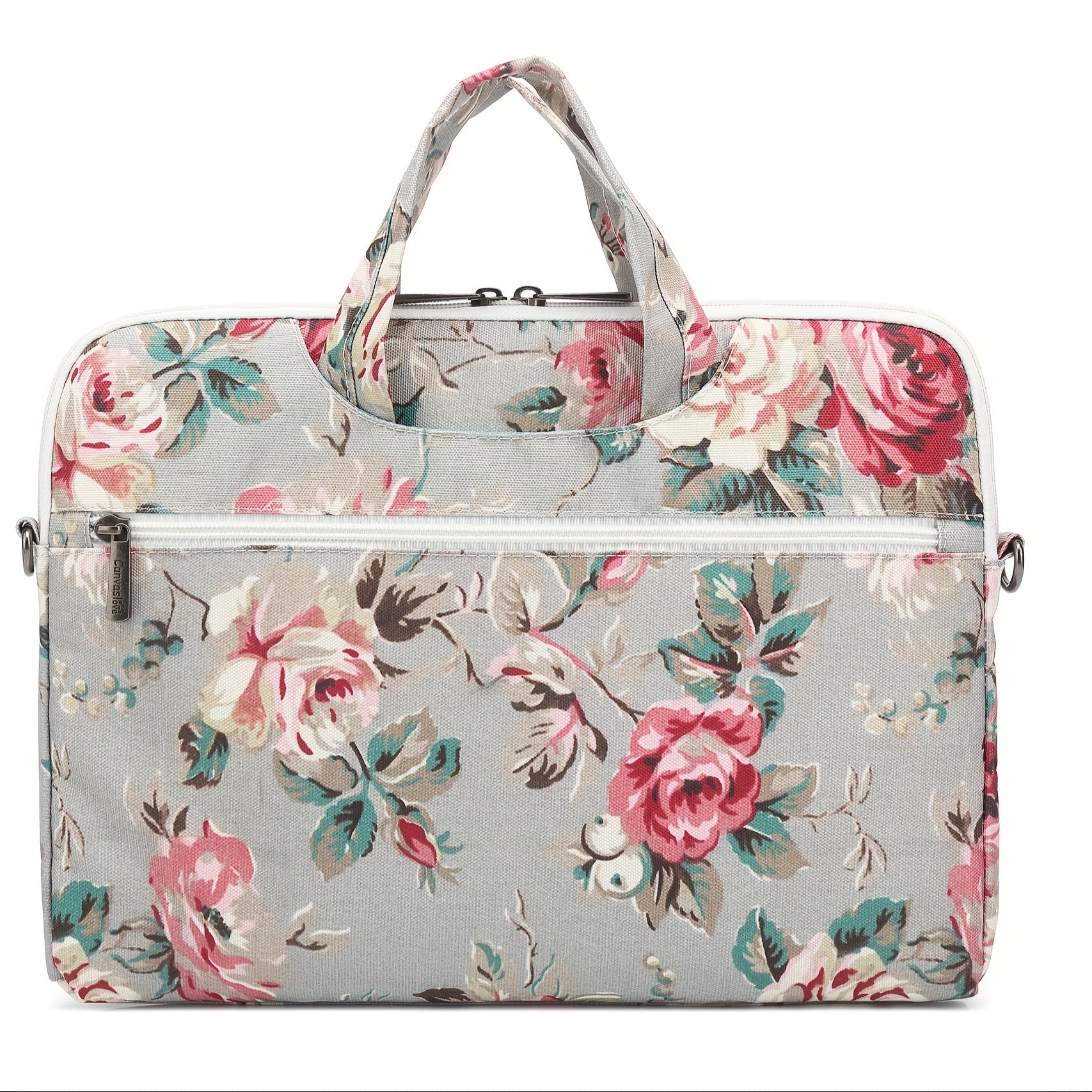 Water-Resistant Canvas Laptop Bag with Rose Pattern and Adjustable Shoulder Strap