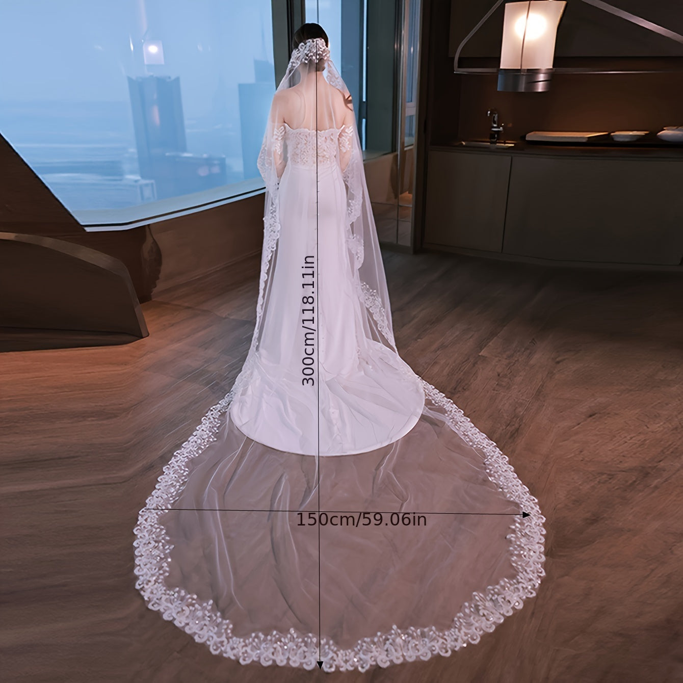 Long Elegant Bridal Veil with Comb Sparkling White Polyester for Weddings