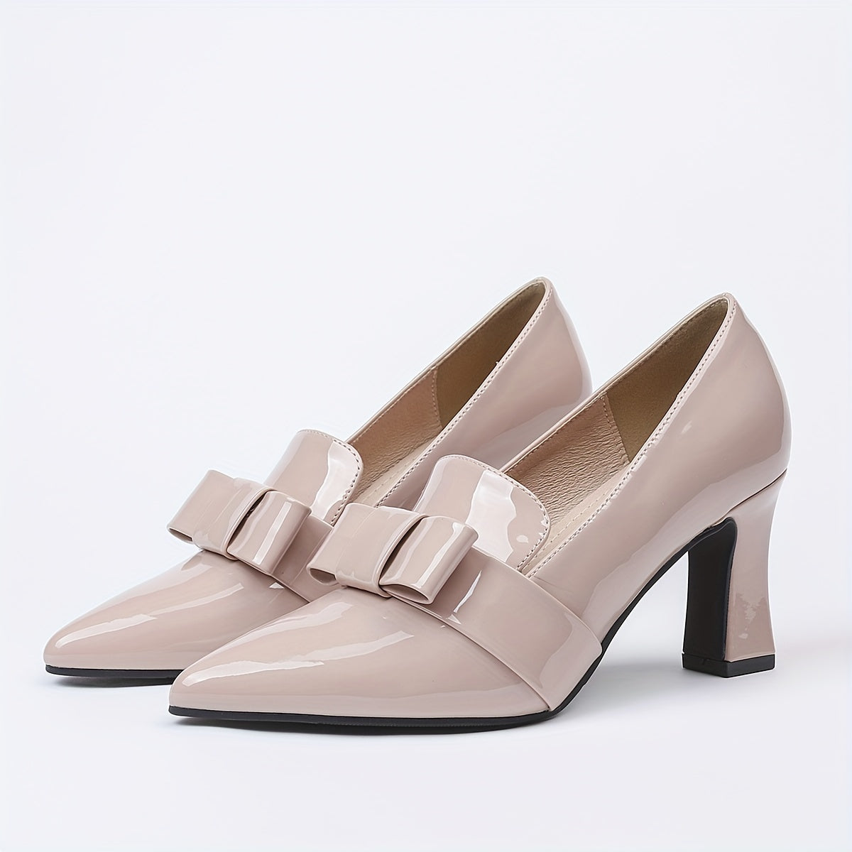 Women's Solid Color Pumps with Bowknot, Block Heel, Water-Resistant